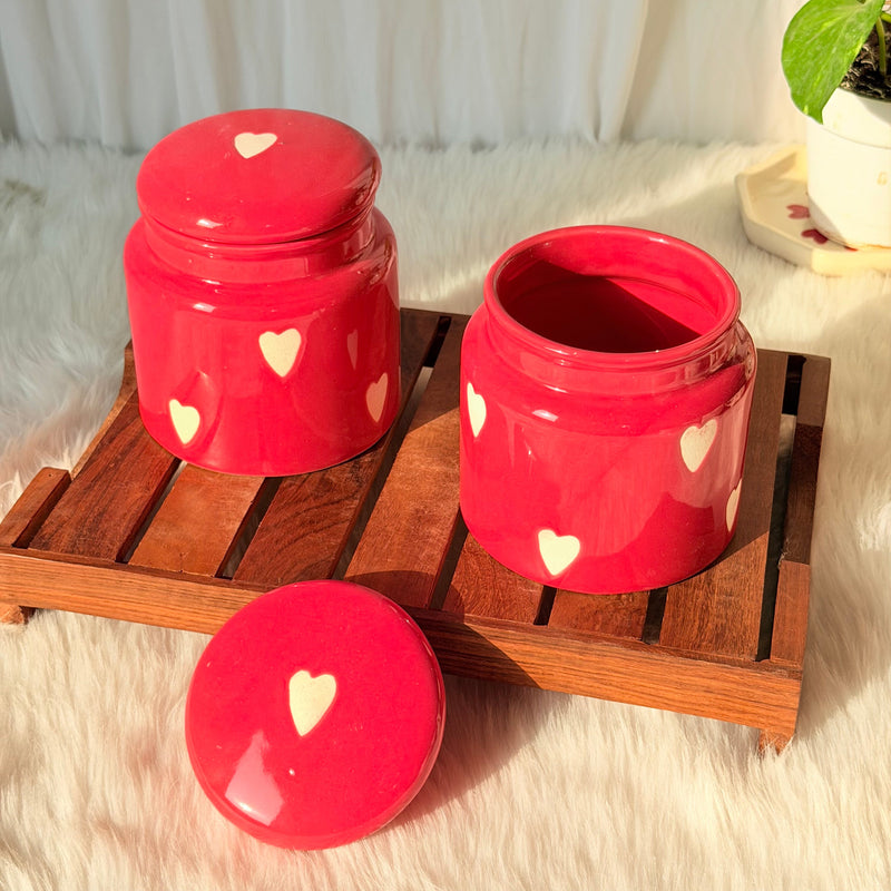 Scarlet Heart Ceramic Storage Jar